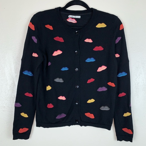 Alice + Olivia Sweaters - Alice and Olivia multi colored lip cardigan